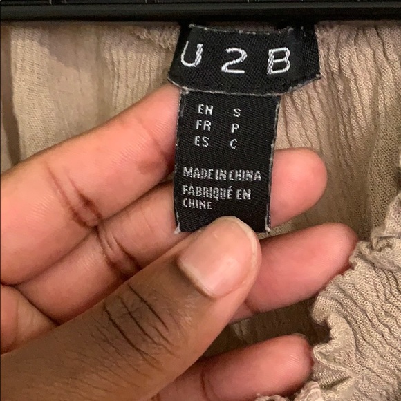 Beige Cropped Bardot Peasant Top - Picture 4 of 4